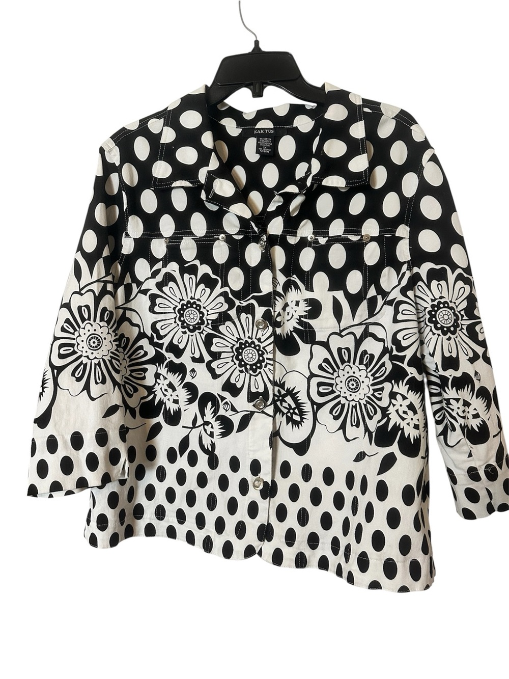 Kaktus Black & White Polka Dot Floral Jacket Size 1X